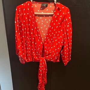 Vici Scarlet Wrap Blouse with Ivory Accents